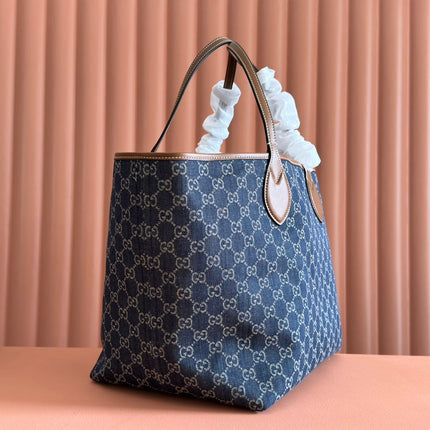 LARGE TOTISSIMA REVERSIBLE TOTE 30.5 IN DARK BLUE DENIM ONE SIDE GREY SUEDE