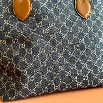 LARGE TOTISSIMA REVERSIBLE TOTE 30.5 IN DARK BLUE DENIM ONE SIDE GREY SUEDE