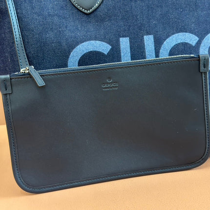 LARGE TOTISSIMA REVERSIBLE TOTE 30.5 IN DARK BLUE DENIM ONE SIDE BEIGE AND BLUE CALFSKIN ON THE OTHER