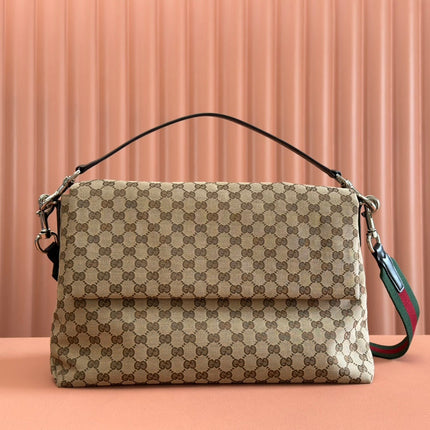 LARGE CROSSBODY BAG 36 IN BEIGE AND DARK BROWN CANVAS MONOGRAM LOGO