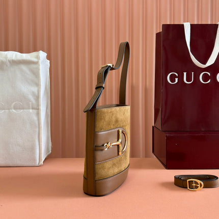 73 SMALL BUCKET BAG 20 IN BROWN SOFT SUEDE AND CALFSKIN