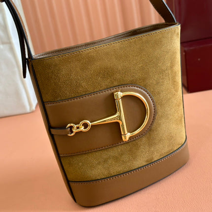 73 SMALL BUCKET BAG 20 IN BROWN SOFT SUEDE AND CALFSKIN