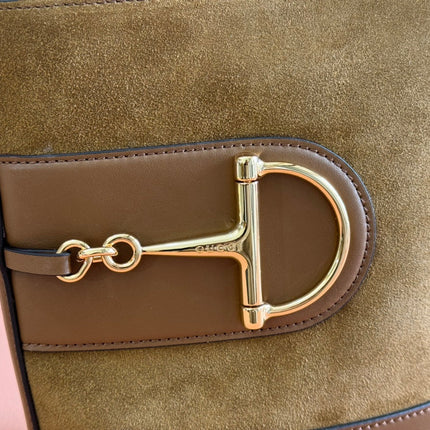 73 SMALL BUCKET BAG 20 IN BROWN SOFT SUEDE AND CALFSKIN