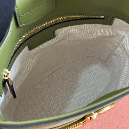 73 SMALL BUCKET BAG 20 IN GREEN SOFT SUEDE AND CALFSKIN