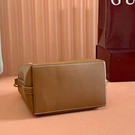 EMBLEM SMALL BUCKET BAG 19 IN BROWN SMOOTH CALFSKIN