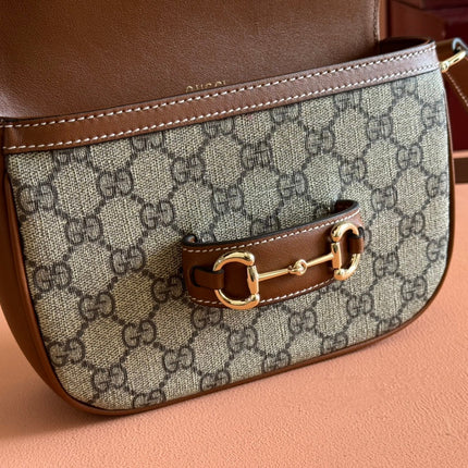 SMALL HORSEBIT 1955 SHOULDER BAG 20 IN BEIGE AND DARK BROWN NEW GG MONOGRAM CALFSKIN