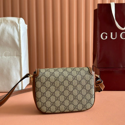 SMALL HORSEBIT 1955 SHOULDER BAG 20 IN BEIGE AND DARK BROWN NEW GG MONOGRAM CALFSKIN