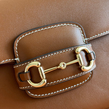 SMALL HORSEBIT 1955 SHOULDER BAG 20 IN BROWN SOFT CALFSKIN LIGHT GOLD HARDWARE