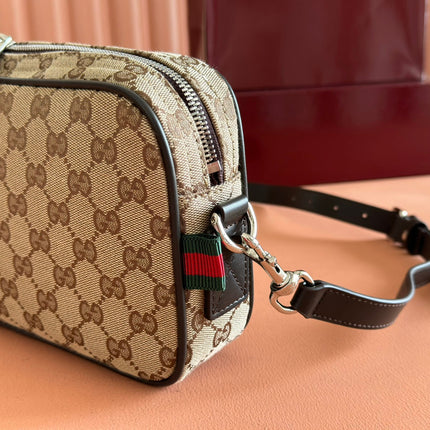 SMALL CROSSBODY BAG 23.5 IN BEIGE AND DARK BROWN GG CANVAS