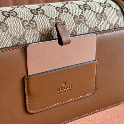 GO SMALL SHOULDER BAG 21.5 IN BEIGE CANVAS BROWN CALFSKIN