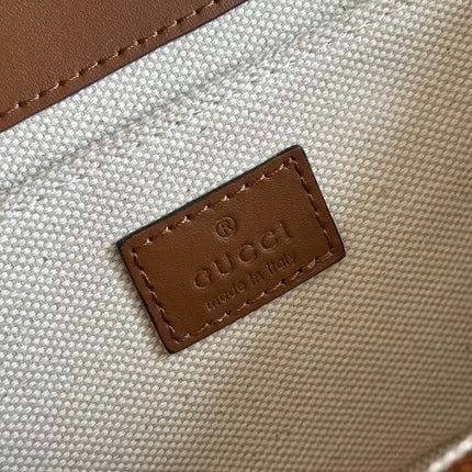 GO SMALL SHOULDER BAG 21.5 IN BEIGE CANVAS BROWN CALFSKIN