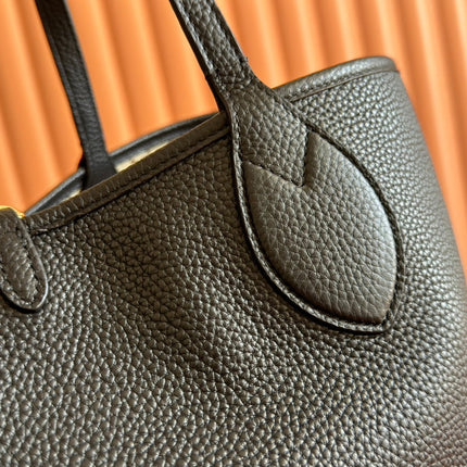 MEDIUM TOTISSIMA REVERSIBLE TOTE BAG 30 IN BLACK CALFSKIN BEIGE AND BROWN GG CANVAS ON SIDE