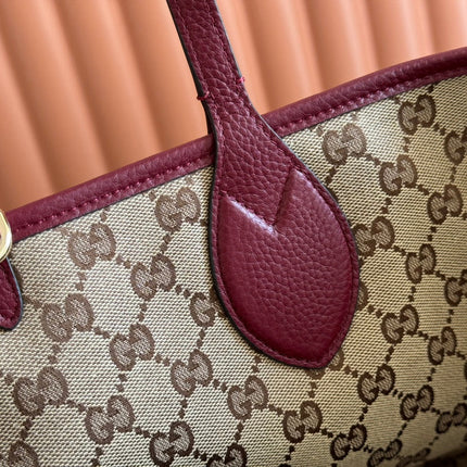 MEDIUM TOTISSIMA REVERSIBLE TOTE BAG 30 IN ROSSO ANCORA RED CALFSKIN BEIGE AND BROWN GG CANVAS ON SIDE