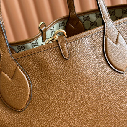 MEDIUM TOTISSIMA REVERSIBLE TOTE BAG 30 IN BROWN CALFSKIN BEIGE AND BROWN GG CANVAS ON SIDE