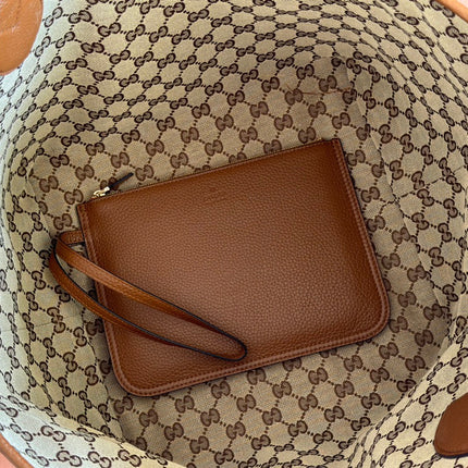 MEDIUM TOTISSIMA REVERSIBLE TOTE BAG 30 IN BROWN CALFSKIN BEIGE AND BROWN GG CANVAS ON SIDE