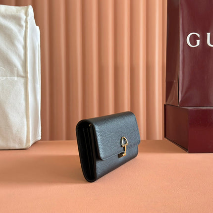 SOFTBIT CONTINENTAL WALLET 19 IN BLACK GRAINY CALFSKIN GOLD HARDWARE