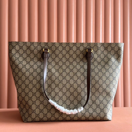 SUPREME MEDIUM TOTE BAG 38 IN BEIGE AND BROWN GG COATED FABRIC BROWN CALFSKIN