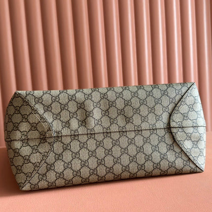 SUPREME MEDIUM TOTE BAG 38 IN BEIGE AND BROWN GG COATED FABRIC BROWN CALFSKIN