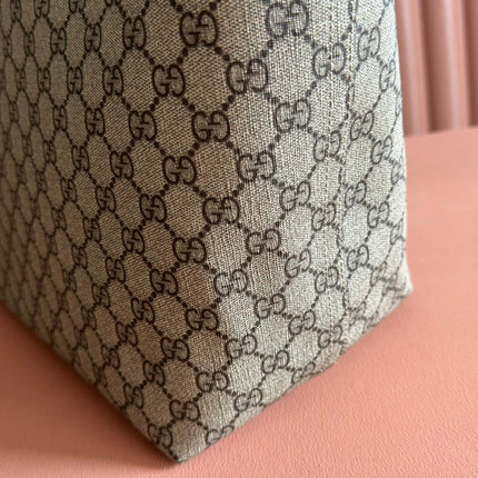 SUPREME MEDIUM TOTE BAG 38 IN BEIGE AND BROWN GG COATED FABRIC BROWN CALFSKIN