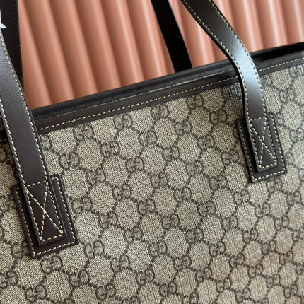 MEDIUM TOTE BAG 38 IN BEIGE AND BROWN GG COATED FABRIC DARK BROWN CALFSKIN