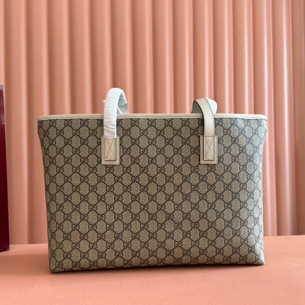 MEDIUM TOTE BAG 38 IN BEIGE AND BROWN GG COATED FABRIC WHITE CALFSKIN