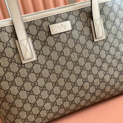 MEDIUM TOTE BAG 38 IN BEIGE AND BROWN GG COATED FABRIC WHITE CALFSKIN