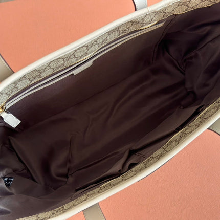 MEDIUM TOTE BAG 38 IN BEIGE AND BROWN GG COATED FABRIC WHITE CALFSKIN