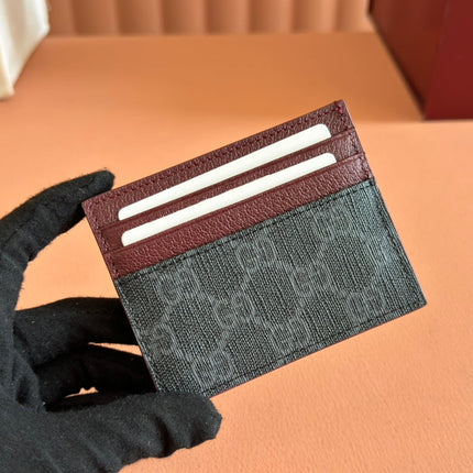 GG CARD CASE 10 BICOLOR IN GREY AND RED GG CALFSKIN