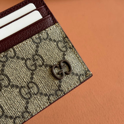 GG CARD CASE 10 IN BEIGE AND RED GG CALFSKIN