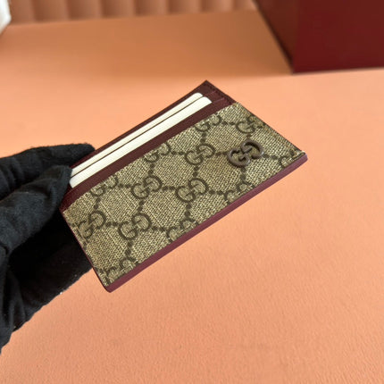 GG CARD CASE 10 IN BEIGE AND RED GG CALFSKIN