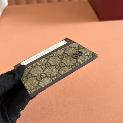 GG CARD CASE 10 IN BEIGE AND BROWN GG CALFSKIN
