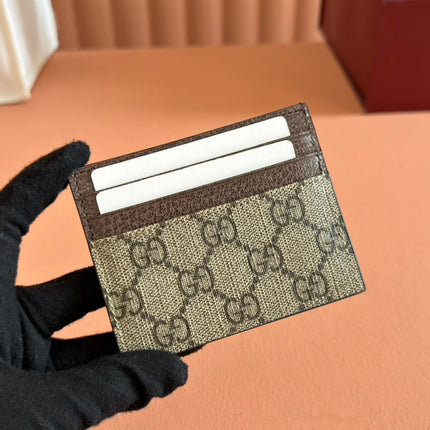 GG CARD CASE 10 IN BEIGE AND BROWN GG CALFSKIN