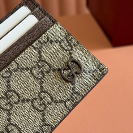 GG CARD CASE 10 IN BEIGE AND BROWN GG CALFSKIN
