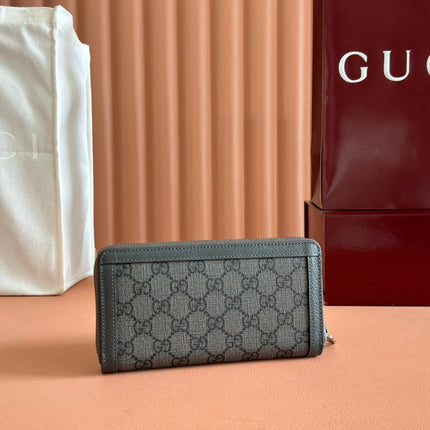 OPHIDIA ZIP AROUND WALLET 19 IN DARK GREY COATED FABRIC AND CALFSKIN