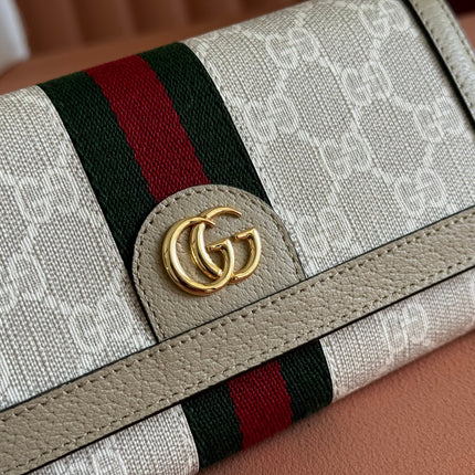 OPHIDIA WALLET ON CHAIN 19 IN BEIGE AND WHITE COATED FABRIC OATMEAL CALFSKIN