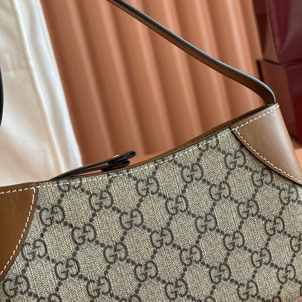 EMBLEM SMALL SHOULDER BAG 23 IN BEIGE AND BROWN GG COATED FABRIC BROWN CALFSKIN TRAP