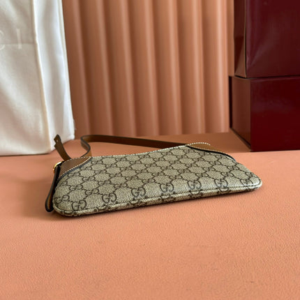 EMBLEM SMALL SHOULDER BAG 23 IN BEIGE AND BROWN GG COATED FABRIC BROWN CALFSKIN TRAP