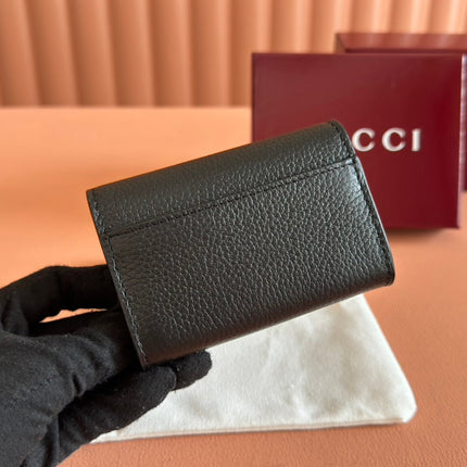 SOFTBIT CARD CASE 10.5 IN BLACK GRAINY CALFSKIN GOLD HARDWARE