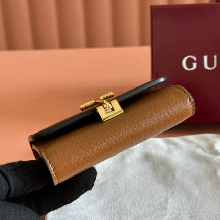 SOFTBIT CARD CASE 10.5 IN BROWN GRAINY CALFSKIN GOLD HARDWARE