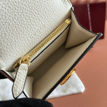 SOFTBIT CARD CASE 10.5 IN WHITE GRAINY CALFSKIN GOLD HARDWARE