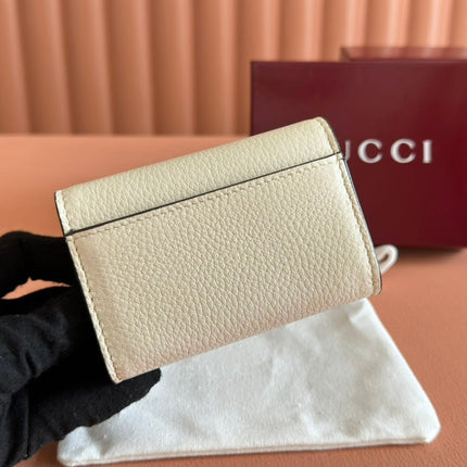 SOFTBIT CARD CASE 10.5 IN WHITE GRAINY CALFSKIN GOLD HARDWARE