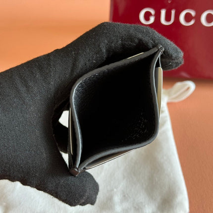 EMBLEM CARD CASE 10 IN BLACK GG GRAINY CALFSKIN