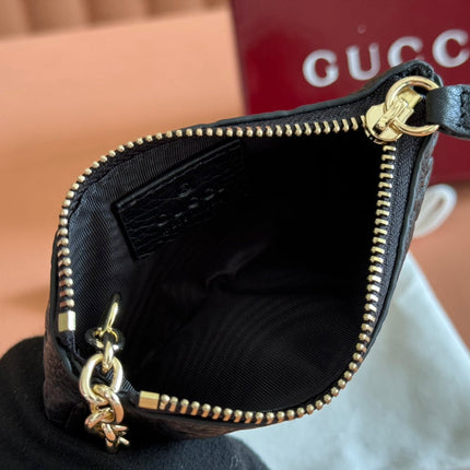 EMBLEM ZIP KEY CASE 12 IN BLACK GG GRAINY CALFSKIN