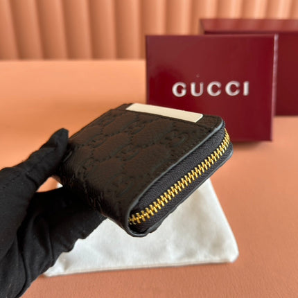 EMBLEM ZIP CARD CASE 13 IN BLACK GG GRAINY CALFSKIN