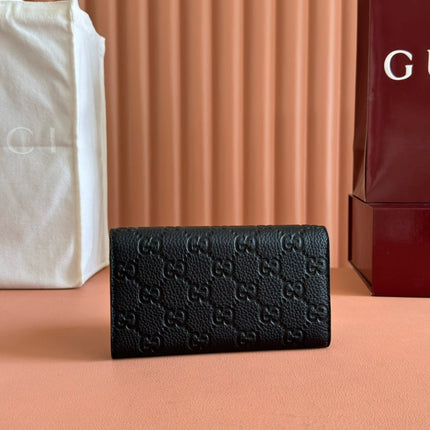 EMBLEM CONTINENTAL WALLET 19 IN BLACK GG SMOOTH CALFSKIN