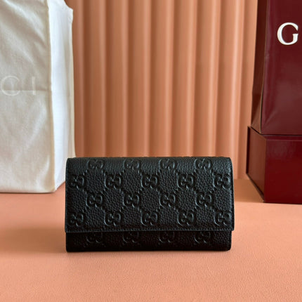 EMBLEM CONTINENTAL WALLET 19 IN BLACK GG SMOOTH CALFSKIN