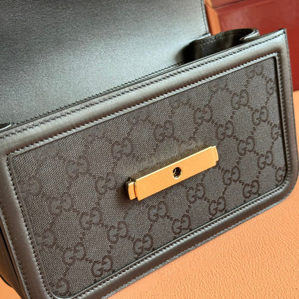 GO SMALL SHOULDER BAG 21.5 IN BLACK GG CANVAS GOLD HARDWARE