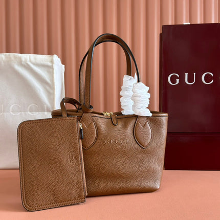 SMALL TOTISSIMA REVERSIBLE TOTE BAG 21 IN BROWN CALFSKIN BEIGE AND BROWN GG CANVAS ON SIDE