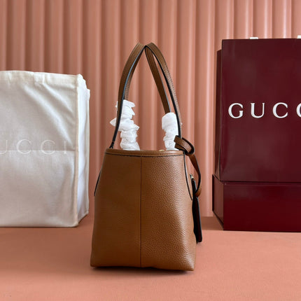 SMALL TOTISSIMA REVERSIBLE TOTE BAG 21 IN BROWN CALFSKIN BEIGE AND BROWN GG CANVAS ON SIDE