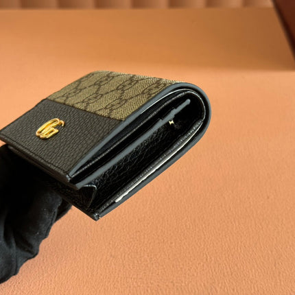 MARMONT BI-COLOUR CARD CASE WALLET 11 IN BEIGE EBONY GG CANVAS BLACK CALFSKIN